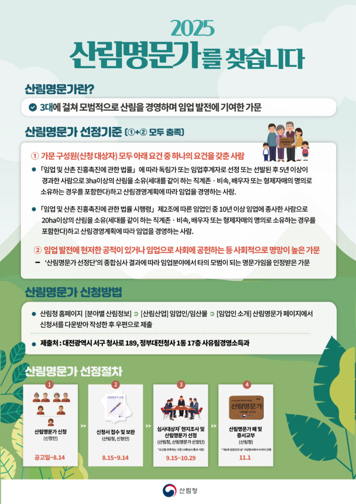 사진1. 2025년 산림명문가 선정 안내 포스터